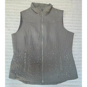 Vintage Rod's Women Small Full-Zip Embellished Quilted Vest Gray Packable Casual